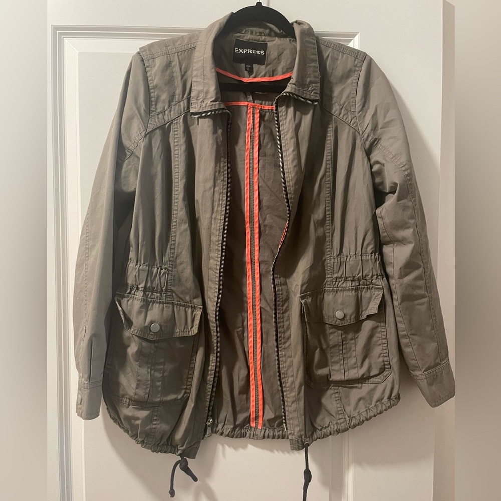 Express Olive Green Jacket with Orange Accents